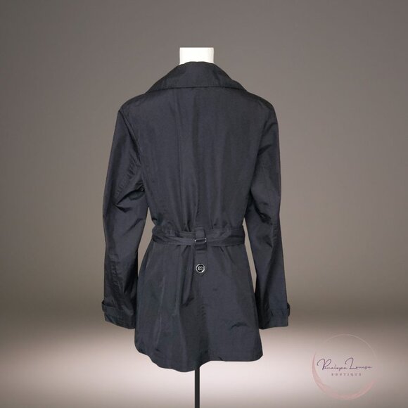 Faded Glory Black Trench Coat L – Belted Button Front Classic Jacket - Picture 2 of 7
